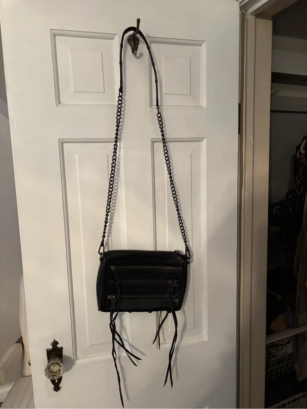 Rebecca Minkoff Black Leather Crossbody with Gunmetal Hardware